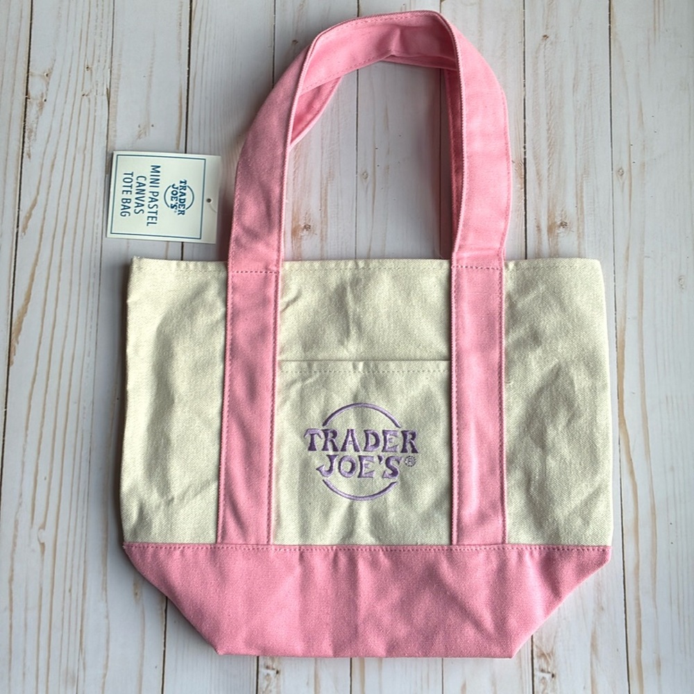 Trader Joe's Pastel PINK Mini Canvas Tote Bag 2025 LIMITED EDITION NWT
